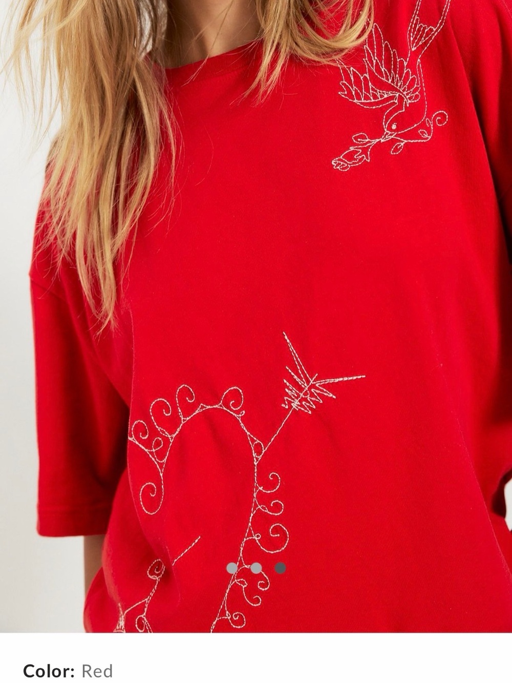 NWT Free People x Ragabond More Amore Embroidered Tee. Size Medium. Red - Picture 3 of 4
